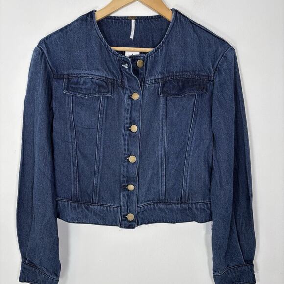 Young Fabulous & Broke Dayla Collarless Denim Jacket Small Button Up Cropped NWT - Picture 9 of 9